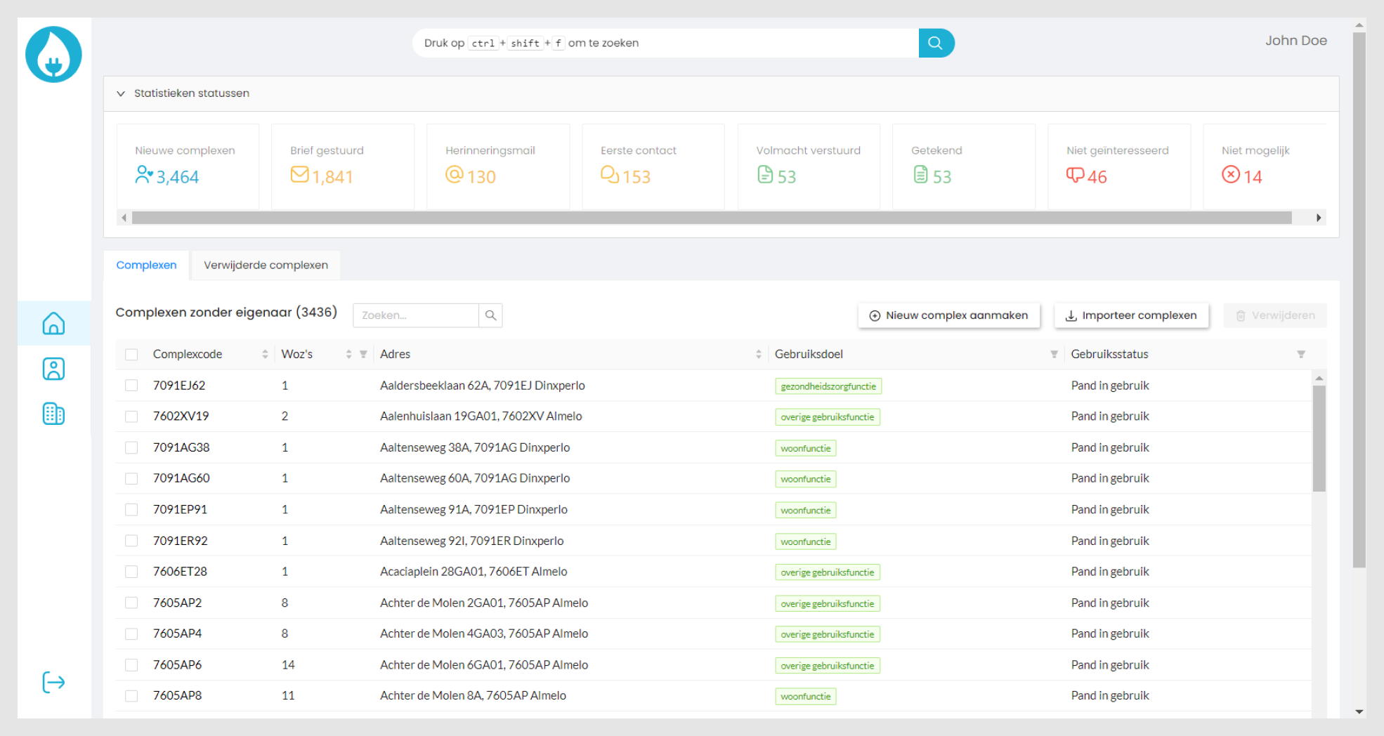 Screenshot of the main screen of energiebelastingteruggaaf's CRM